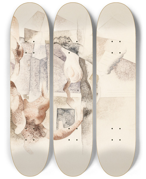 Triptych art skateboard deck of Charles Demuth Bermuda Landscape No 2 by Charles Demuth (1883-1935)