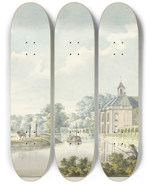 Triptych art skateboard deck of Hermanus Numan Het Huis Rupelmonde Aan De Vecht by Hermanus Numan (1744-1820)