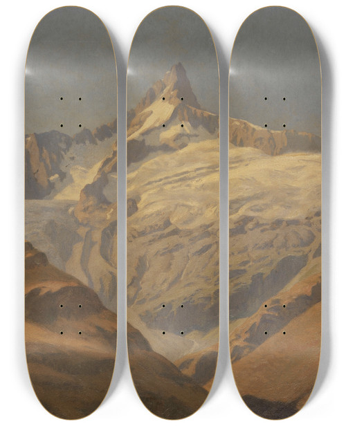 Triptych art skateboard deck of Rgnault Sarasin The Moming Seen From Riffelalp by Regnault Sarasin (1886-1943)