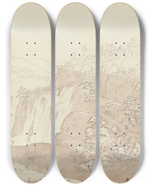 Triptych art skateboard deck of Henrietta Anne Fortescue Cascatella Tivoli 1817 by Henrietta Anne Fortescue