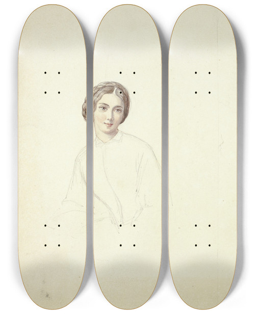 Triptych art skateboard deck of Elizabeth Murray Study For Female Portrait by Elizabeth Murray (1815-1882)