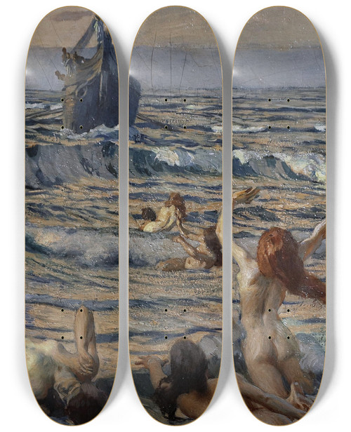 Triptych art skateboard deck of Ettore Tito Return Of Ulysses by Ettore Tito (1859-1941)