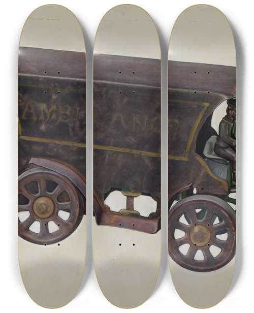 Triptych art skateboard deck of Chris Makrenos Ambulance Carriage Toy by Chris Makrenos (20-)
