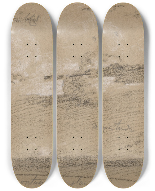 Triptych art skateboard deck of Jeanantoine Linck Study Of Clouds Above The Mountains by Jean-Antoine Linck (1766-1843)