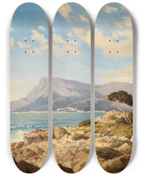 Triptych art skateboard deck of Karl Ritter Von Geist Blick Vom Cap Martin Gegen Monaco by Karl Ritter Von Geist (19-)
