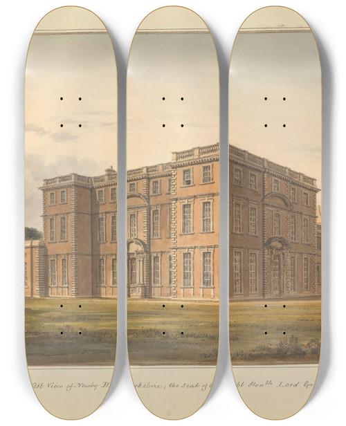 Triptych art skateboard deck of John Buckler South West View Of Newby Hall Yorkshire The Seat Of The Right Honble Lord Grantham by John Buckler (1770-1851)