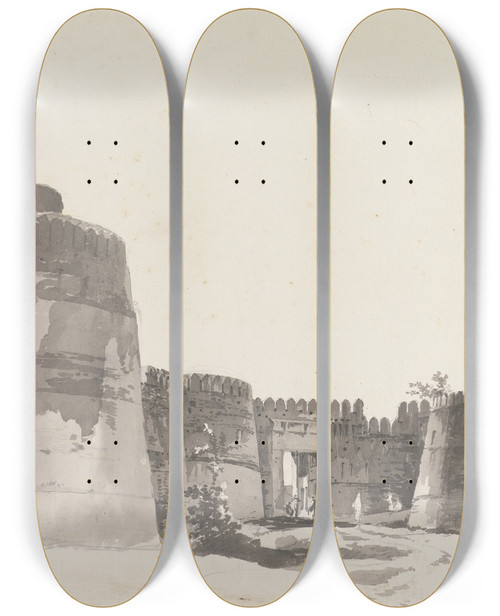 Triptych art skateboard deck of William Hodges Original Drawings For Choix De Vues De Linde And Others Pl34 by William Hodges (1744-1797)
