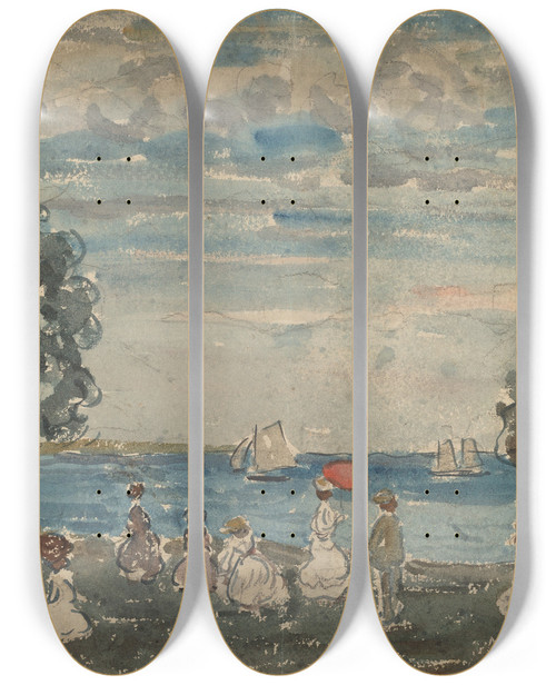 Triptych art skateboard deck of Maurice Prendergast Figures On A Beach by Maurice Prendergast (1858-1924)