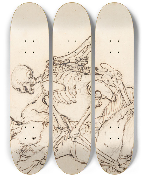 Triptych art skateboard deck of William Hogarth George Taylors Epitaph Death Giving George Taylor A Cross Buttock by William Hogarth (1697-1764)
