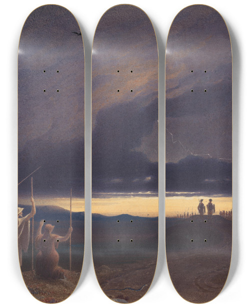 Triptych art skateboard deck of George Fennell Robson Macbeth And Banquo On The Heath by George Fennell Robson (1788-1833)