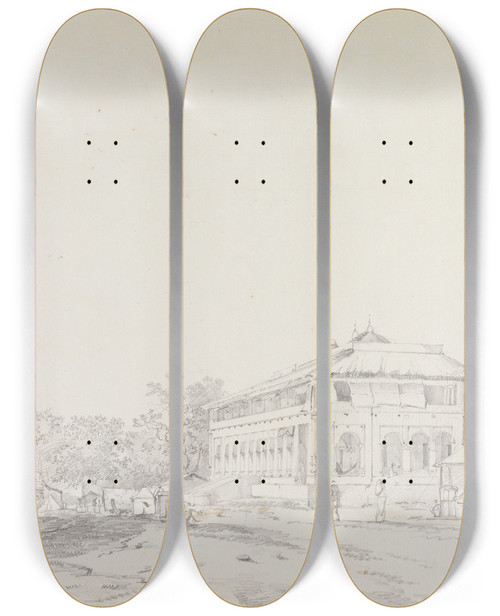 Triptych art skateboard deck of William Hodges Original Drawings For Choix De Vues De Linde And Others Pl45 by William Hodges (1744-1797)