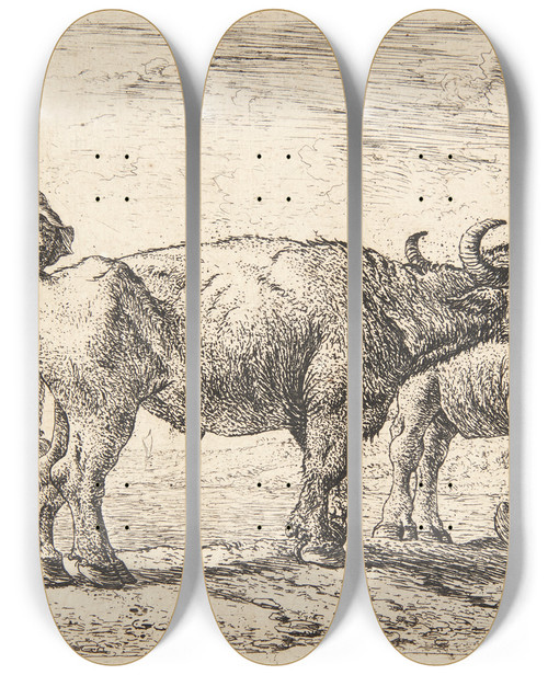 Triptych art skateboard deck of Pieter Van Laer To Bfler Og En Hyrde by Pieter Van Laer (1592-1642)