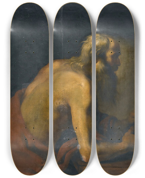 Triptych art skateboard deck of Claude Vignon Saint Jerome by Claude Vignon (1593-1670)
