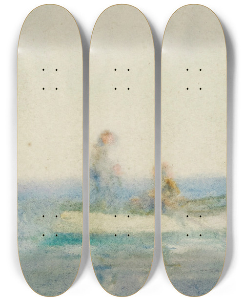 Triptych art skateboard deck of Henry Scott Tuke Two Figures In A Boat by Henry Scott Tuke (1858-1929)