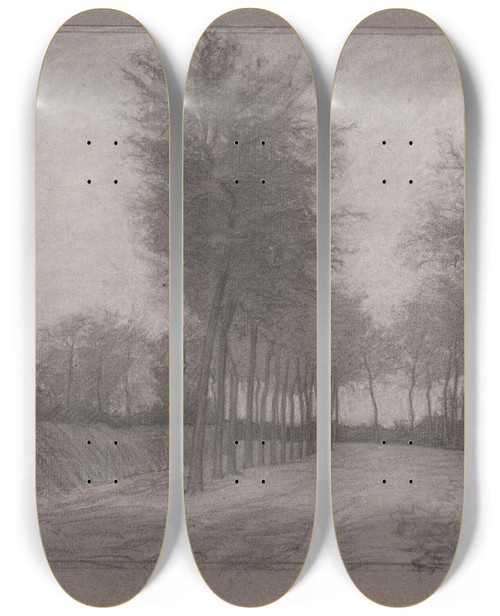Triptych art skateboard deck of Jan Veth Landweg Met Bomen Aan Weerszijden by Jan Veth (1864-1925)