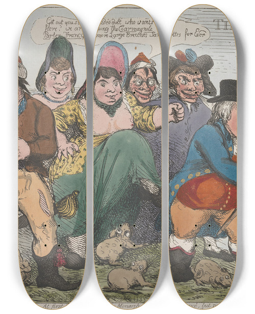 Triptych art skateboard deck of John Cawse The Frogs Rejecting Their King by John Cawse