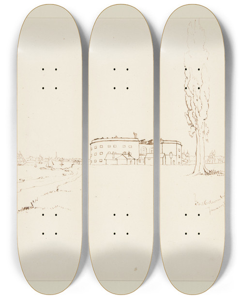 Triptych art skateboard deck of Truman Seymour Fortcolumbus by Truman Seymour (1824-1891)