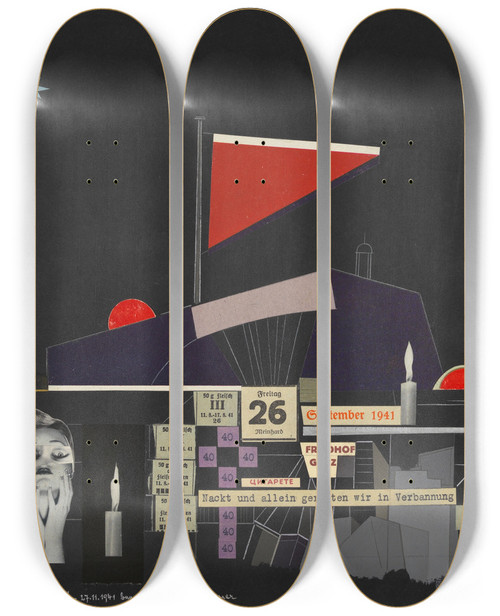 Triptych art skateboard deck of Karl Wiener Zum 40 Geburtstag by Karl Wiener (1901-1949)