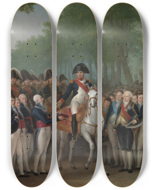Triptych art skateboard deck of Mattheus Ignatius Van Bree Napoleons Entry Into Amsterdam October 9 1811 by Mattheus Ignatius Van Bree (1773-1839)