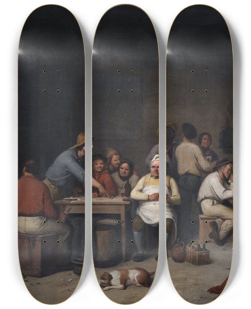Triptych art skateboard deck of Christian Andreas Schleisner En Scene I Vrtshuset Brokkensbod by Christian Andreas Schleisner (1810-1882)