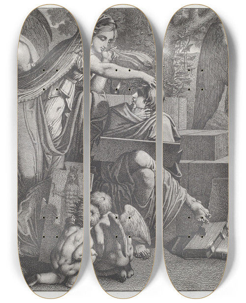 Triptych art skateboard deck of Karl Russ Young Man Inspired By Genius by Karl Russ (1779-1843)
