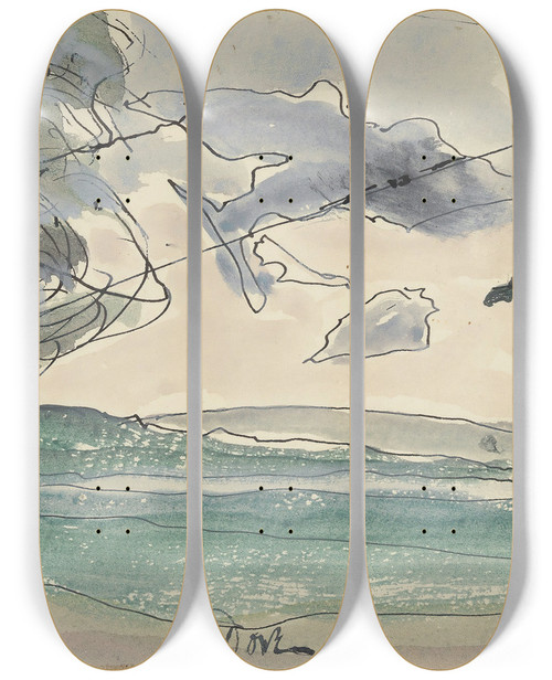 Triptych art skateboard deck of Arthur Dove Seneca Lake by Arthur Dove (1880-1946)