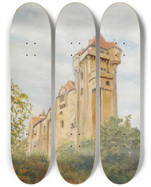 Triptych art skateboard deck of M Lechner The Liechtensteincastle In Maria Enzersdorf by M Lechner (20-)