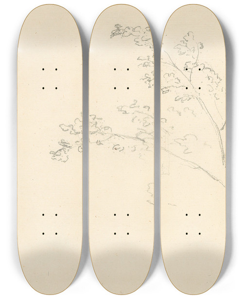Triptych art skateboard deck of Joseph Wright Of Derby Tree Branches by Joseph Wright Of Derby (1734-1797)