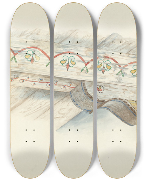 Triptych art skateboard deck of Harry Mann Waddell Painted Decorations On Ceiling by Harry Mann Waddell (1876-1956)