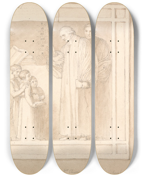 Triptych art skateboard deck of John Flaxman Study For A Monument To The Reverend John Clowes by John Flaxman (1755-1826)