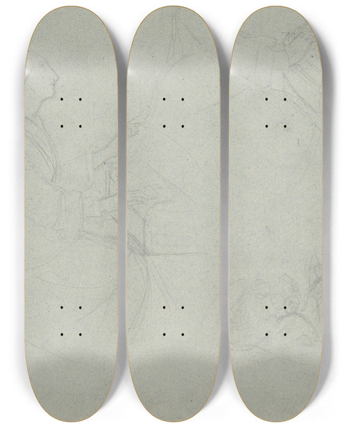 Triptych art skateboard deck of Jzef Simmler Sketch To The Figure Of St Cecilia by Jozef Simmler (1823-1868)