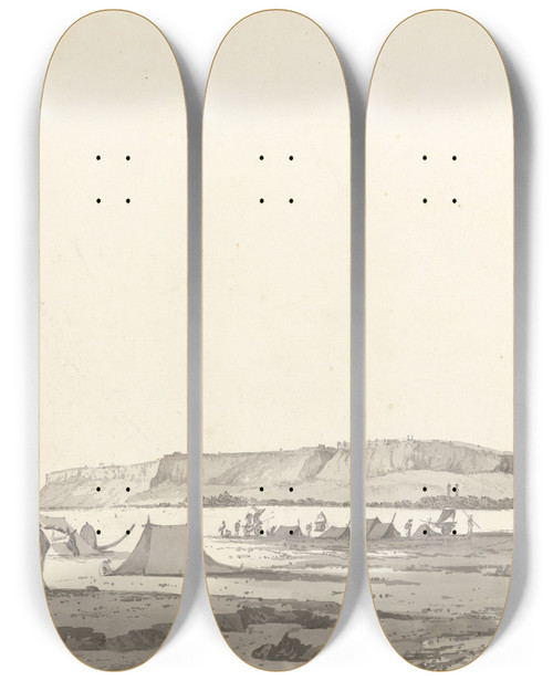 Triptych art skateboard deck of William Hodges Original Drawings For Choix De Vues De Linde And Others Pl20 by William Hodges (1744-1797)