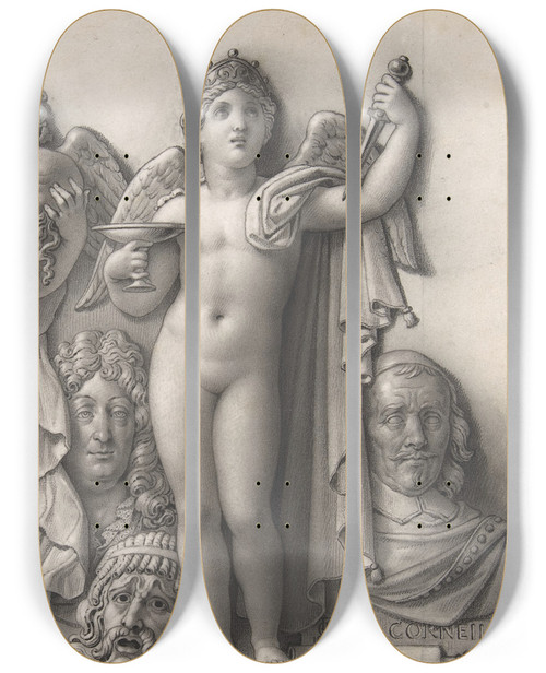 Triptych art skateboard deck of Anne Louis Girodettrioson Comedy And Tragedy by Anne Louis Girodet-Trioson (1767-1824)