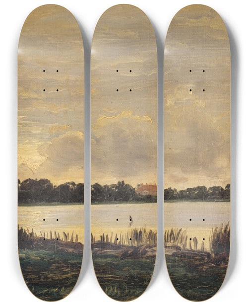 Triptych art skateboard deck of P C Skovgaard View Across Prst Fiord Towards The Manor Of Nys by P C Skovgaard (1817-1875)