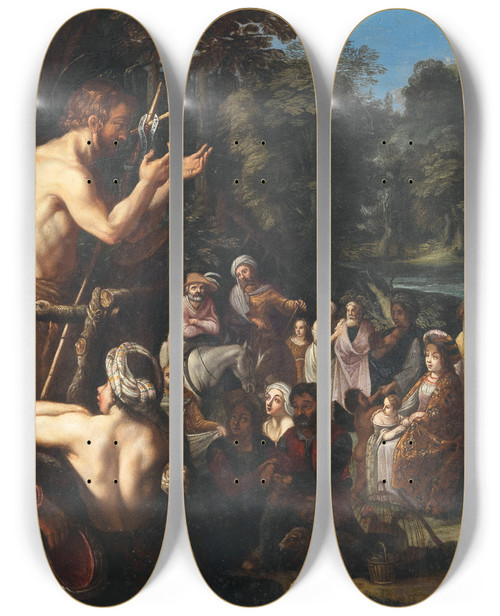 Triptych art skateboard deck of Dutch School Saint John Preaching To The Multitude by Dutch School