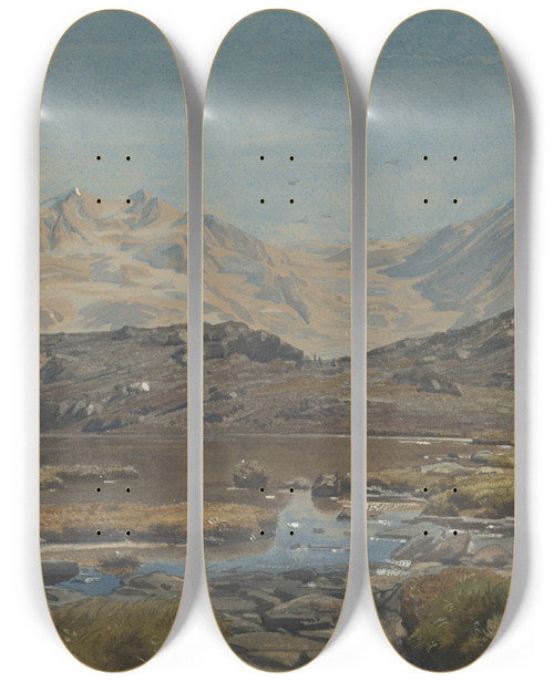 Triptych art skateboard deck of Francoislouis Franais Mountain Landscape_2 by Francois Louis Francais (1814-1897)