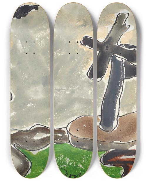 Triptych art skateboard deck of Arthur Dove Landscape With Weather Vane by Arthur Dove (1880-1946)