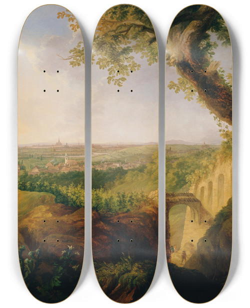 Triptych art skateboard deck of Josef Fischer Ansicht Der Haupt Und Residenzstadt Wien Vom Standpunkte Bey Nussdorf by Josef Fischer (1769-1822)