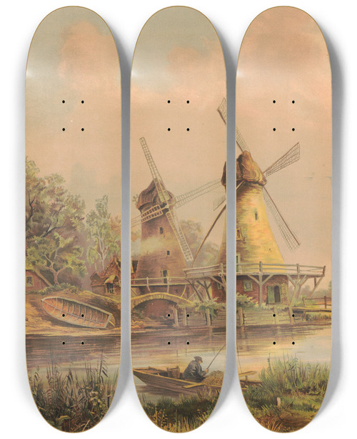 Triptych art skateboard deck of Joseph Hoover Summer In Holland by Joseph Hoover (1830-1913)