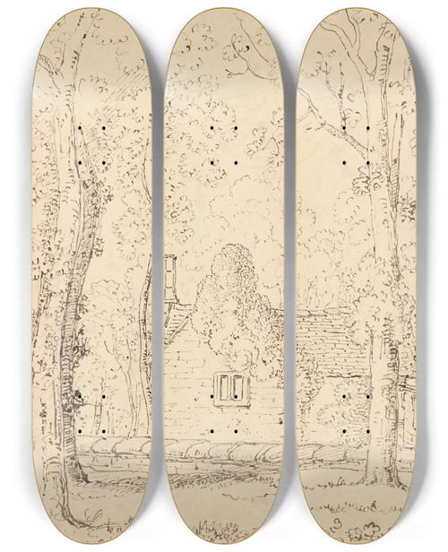 Triptych art skateboard deck of Thomas Hastings In Crewkerne Church Yard June 1833 by Thomas Hastings (1778-1854)