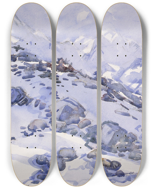 Triptych art skateboard deck of Margaret Stoddart From The Ball Hut by Margaret Stoddart (1865-1934)