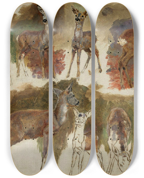 Triptych art skateboard deck of Maria Klasskazanowska Studies Of Does by Maria Klass-Kazanowska (1857-1898)
