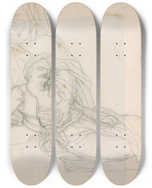 Triptych art skateboard deck of Pierrenarcisse Gurin Study Of A Seated Egyptian Warrior And His Wounded Comrade For Napoleon Pardoning The Rebels At Cairo by Pierre-Narcisse Gurin (1774-1833)