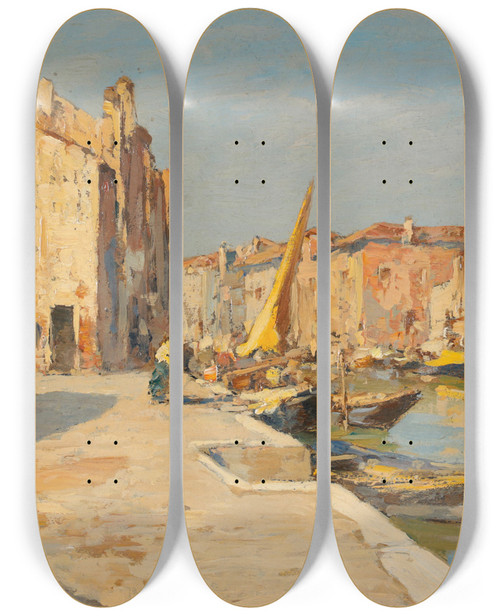 Triptych art skateboard deck of Ferdinando Silvani Kanal In Venedig by Ferdinando Silvani (1823-1899)