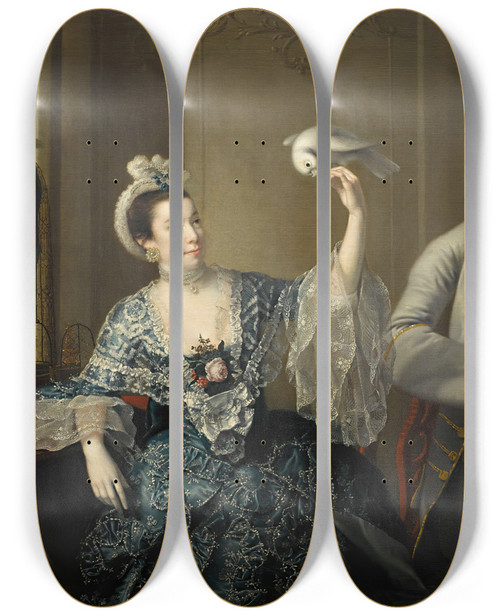 Triptych art skateboard deck of Joseph Wright Of Derby Mr And Mrs William Chase by Joseph Wright Of Derby (1734-1797)