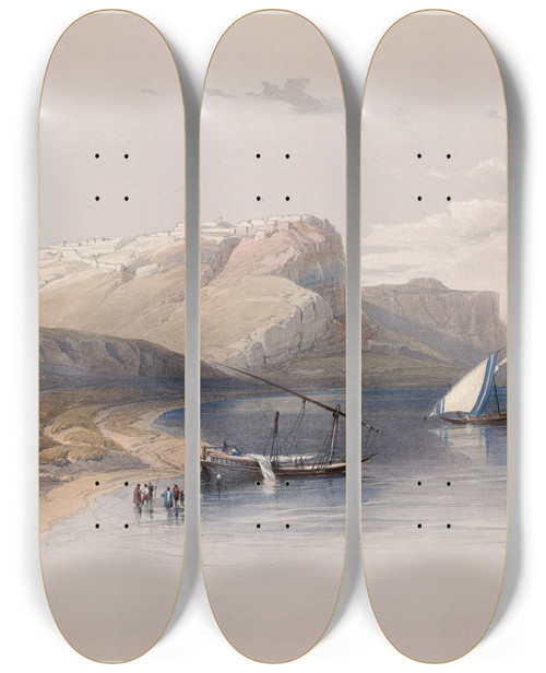 Triptych art skateboard deck of David Roberts Fortress Of Ibrim Nubia by David Roberts (1796-1864)
