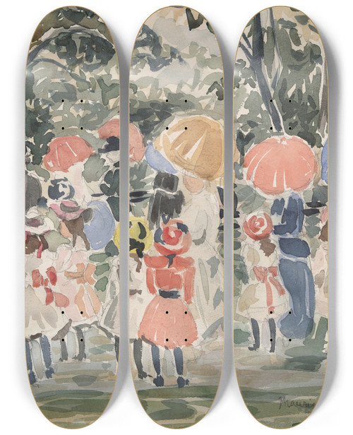 Triptych art skateboard deck of Maurice Prendergast In Thepark by Maurice Prendergast (1858-1924)