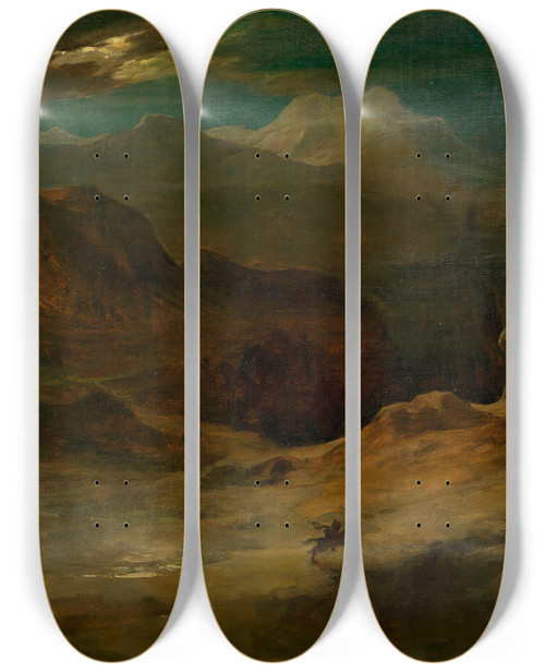 Triptych art skateboard deck of Friedrich Von Amerling Mondlandschaft Walpurgisnacht by Friedrich Von Amerling (1803-1887)