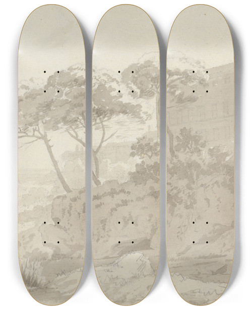 Triptych art skateboard deck of George Howland Beaumont Larici by George Howland Beaumont (1753-1827)
