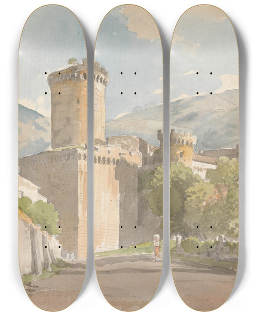 Triptych art skateboard deck of Carlo Labruzzi Fondi Il Castello by Carlo Labruzzi (1748-1817)